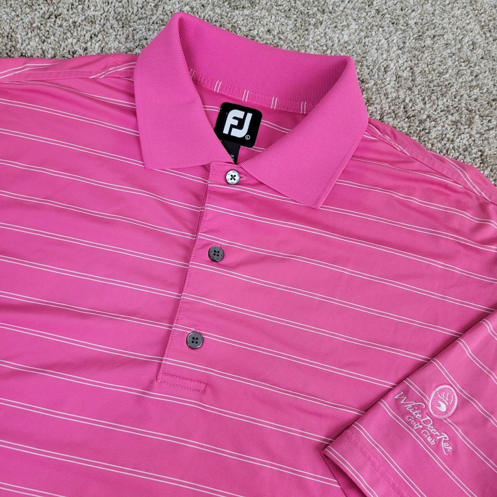 FootJoy Mens Large Pink White‎ Striped Performance Stretch Polo Short Sleeve